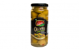 Vishaal Entree Olives Jumbo Green Stuffed with Pimento  Glass Jar  250 grams